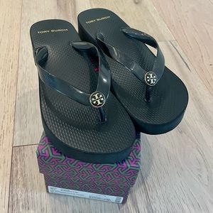 Tory Burch Black Wedge Flip Flop size 7